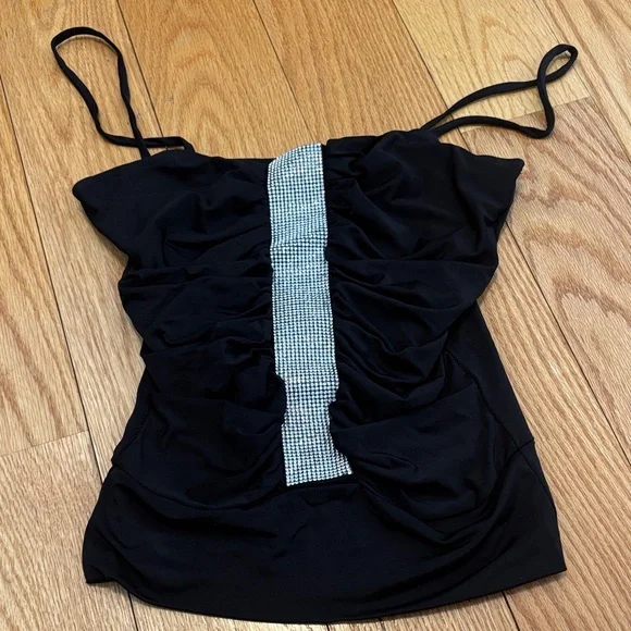 Black Rhinestone-Embellished Spaghetti Strap Top - Picture 6 of 7